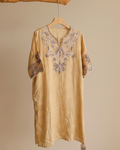 Bohemian Embroidered Ramie Dress | Floral V-Neck Short Sleeve Midi Dress | 100% Natural Ramie 2555#
