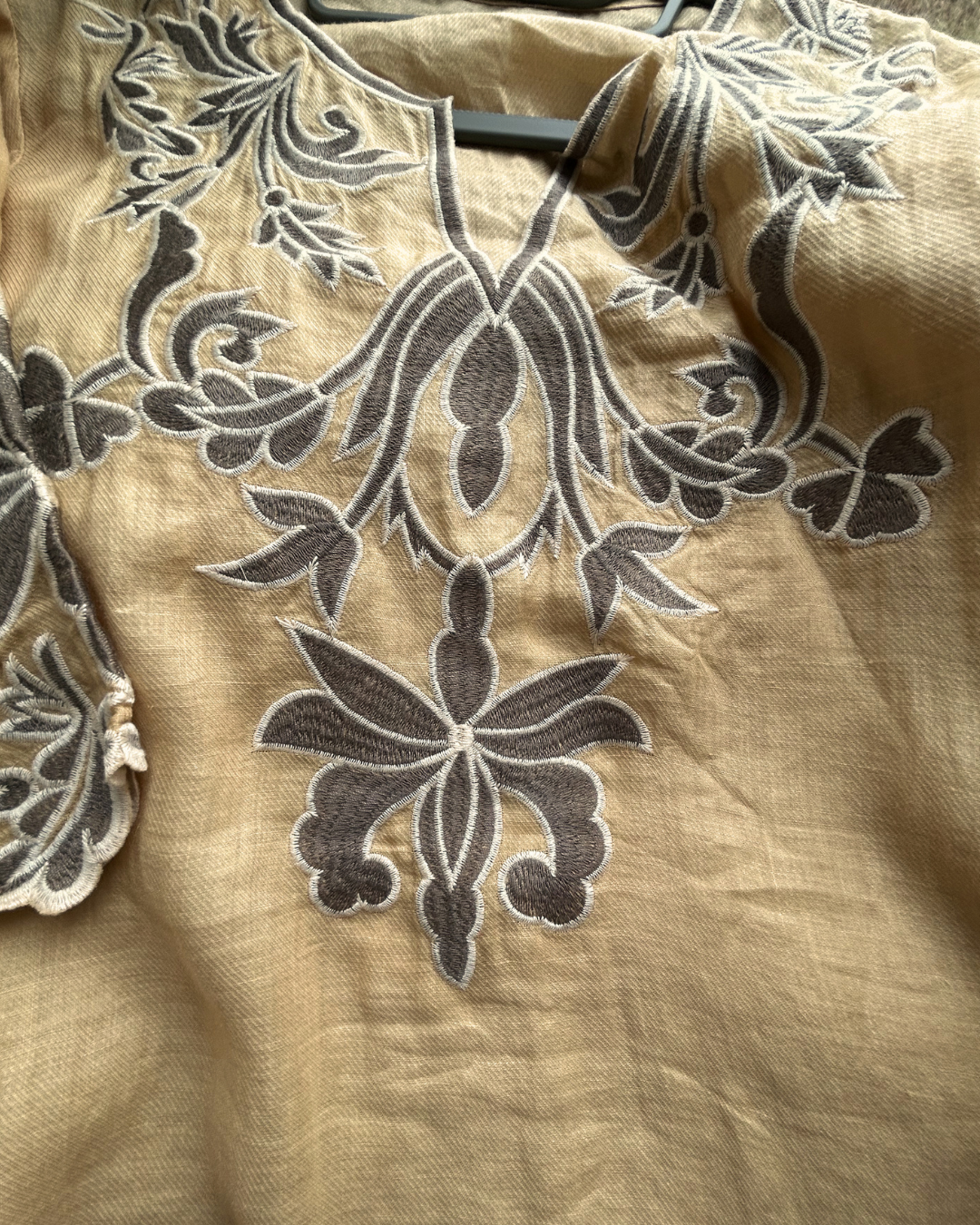Bohemian Embroidered Ramie Dress | Floral V-Neck Short Sleeve Midi Dress | 100% Natural Ramie 2555#