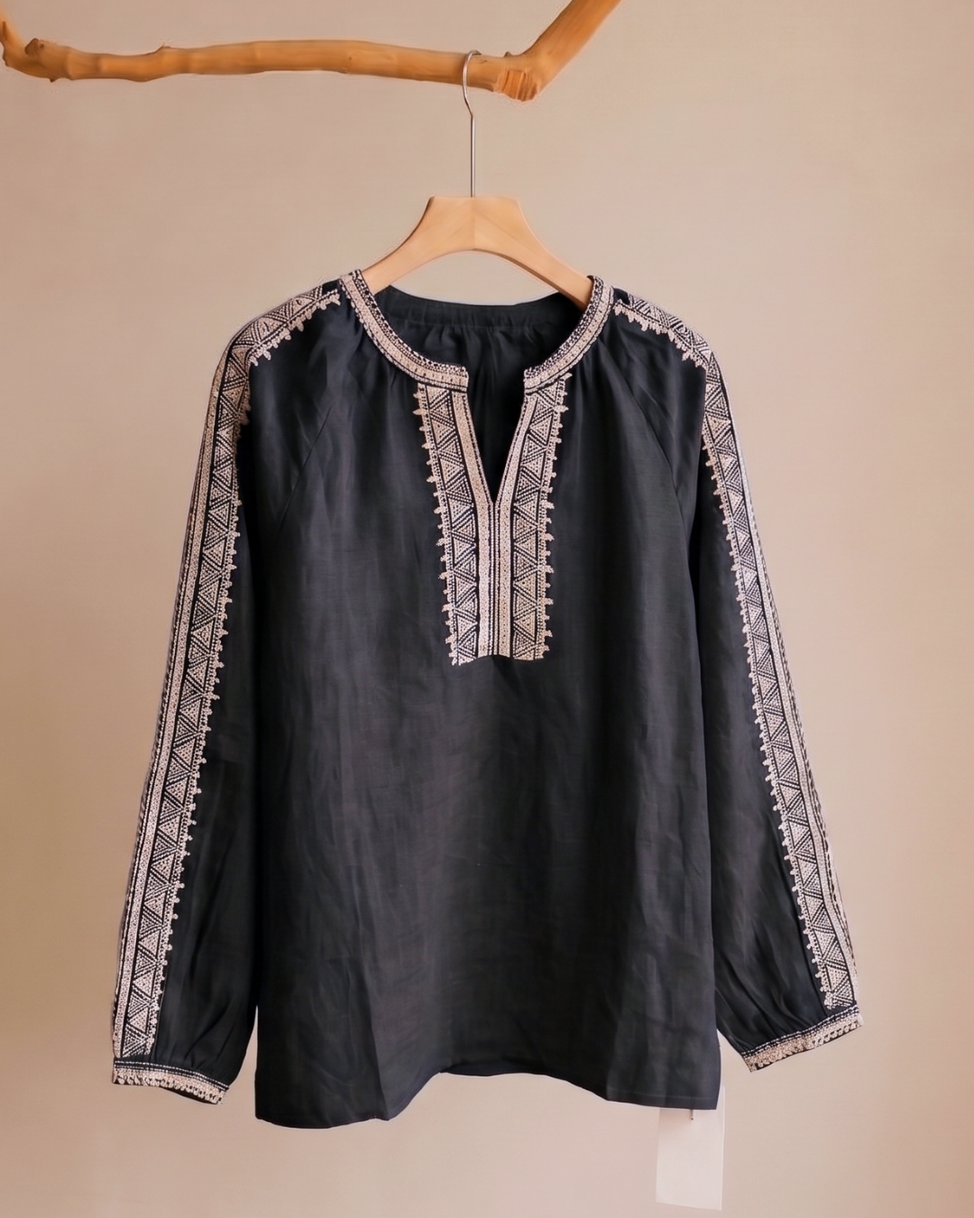 Boho Embroidered Ramie Blouse 2701#