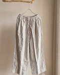 100% Linen Wide Leg Pants | Elastic Waist Cropped Trousers 11728#
