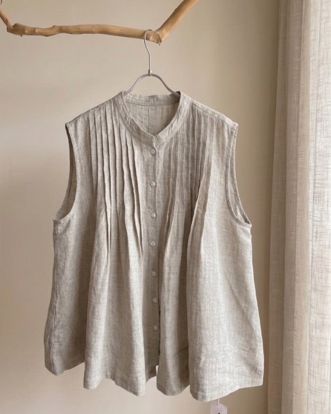 100% Linen Pintuck Sleeveless Top | Pink & Natural