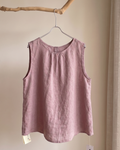 100% Linen Gathered Round-Neck Tank Top | Olive, Natural & Dusty Pink