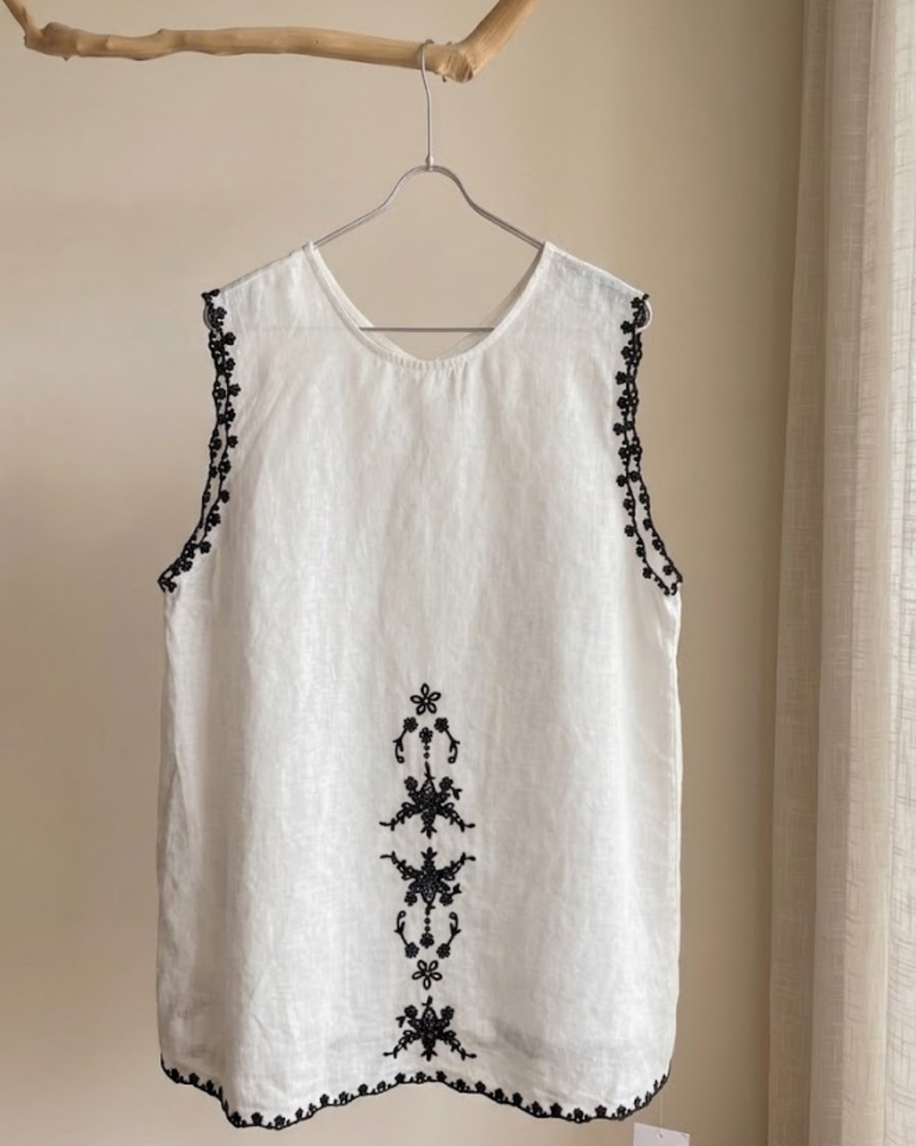 100% Linen Reversible Embroidered Tank Top | White, Natural & Navy