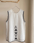 100% Linen Reversible Embroidered Tank Top | White, Natural & Navy