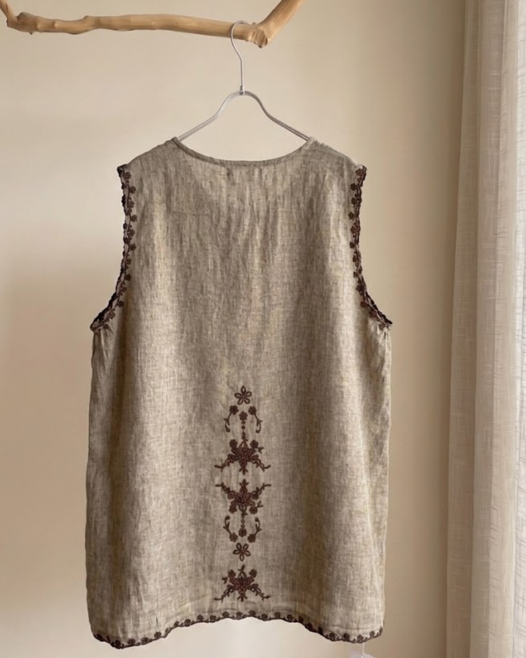 100% Linen Reversible Embroidered Tank Top | White, Natural & Navy