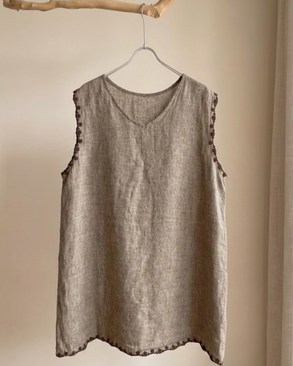 100% Linen Reversible Embroidered Tank Top | White, Natural & Navy