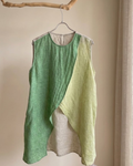 100% Linen Color-Block Asymmetric Wrap Tank Top | Green & Navy