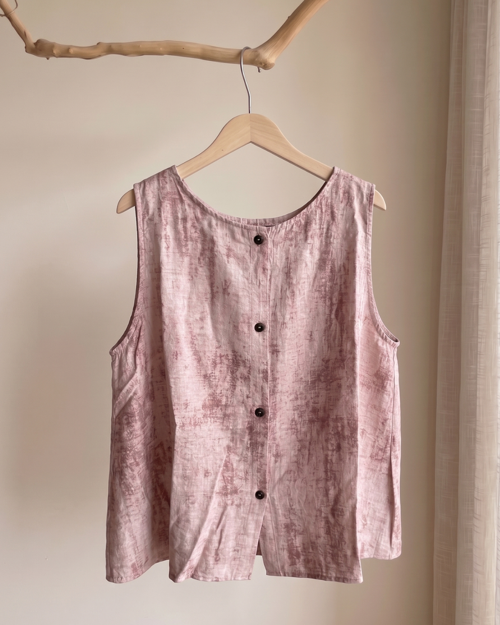 Linen Cotton Blend Hand-Dyed Sleeveless Tank Top | Blush Pink #0179