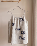 100% Linen Embroidered Cami Top | Navy Tile Floral Motif | Natural #85356