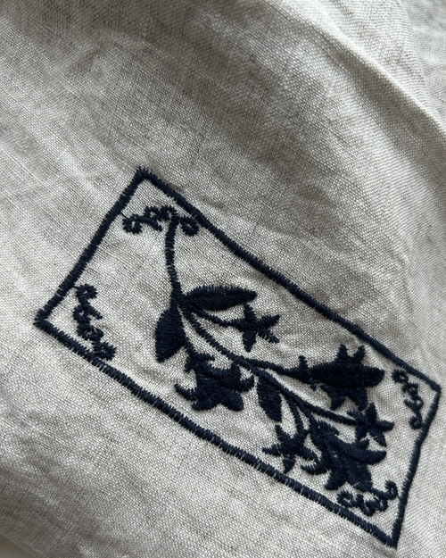 100% Linen Embroidered Cami Top | Navy Tile Floral Motif | Natural #85356
