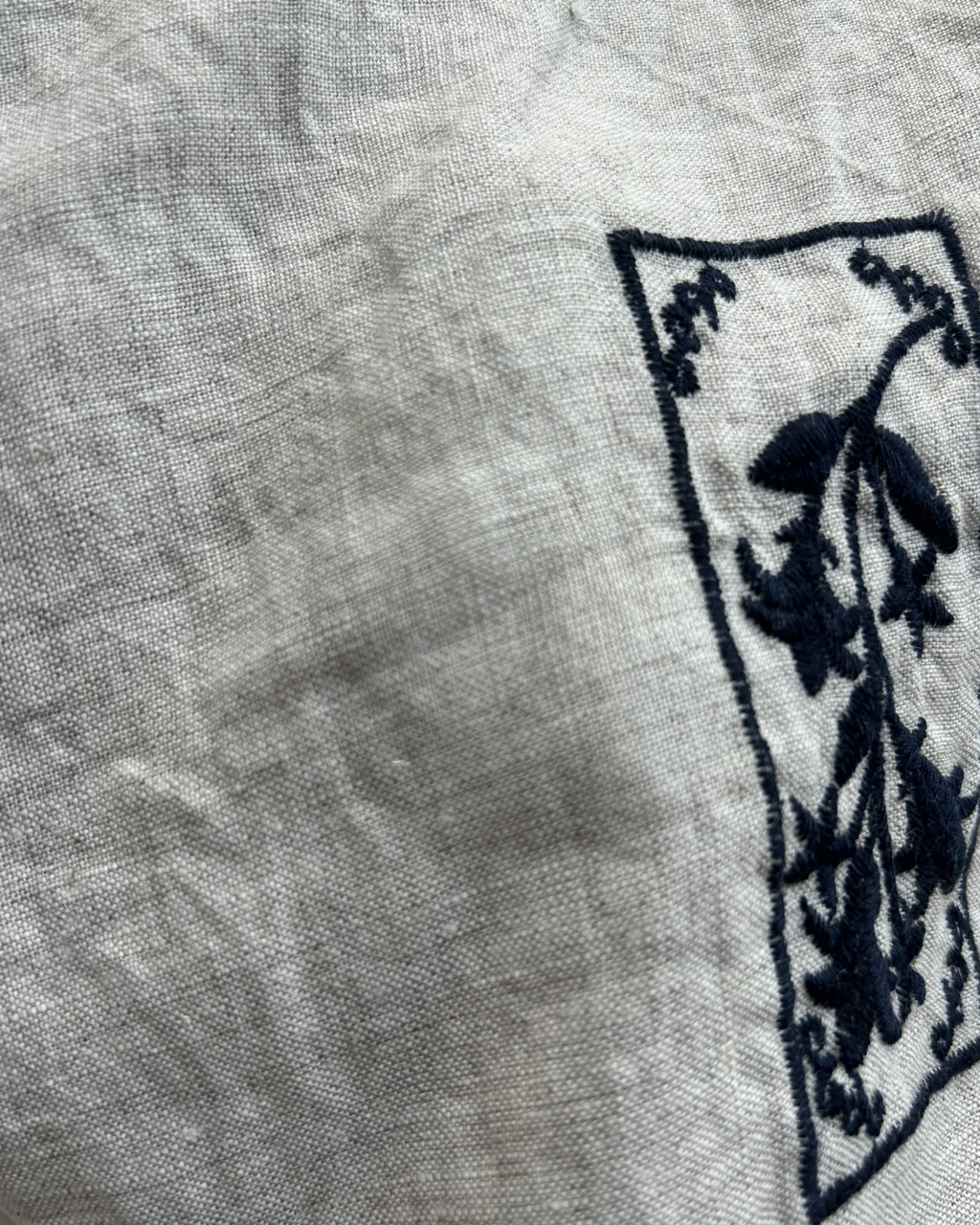 100% Linen Embroidered Cami Top | Navy Tile Floral Motif | Natural #85356