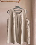 100% Linen Pleated Sleeveless Top | Natural Oatmeal #35015