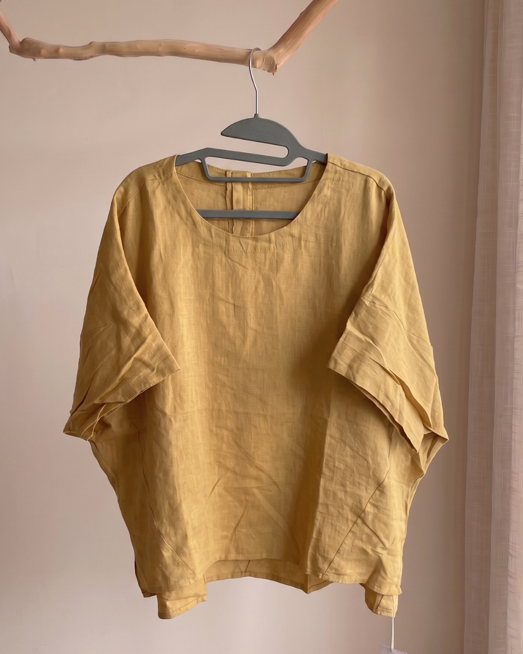 100% Linen Batwing Sleeve Top | Mustard Yellow #25020
