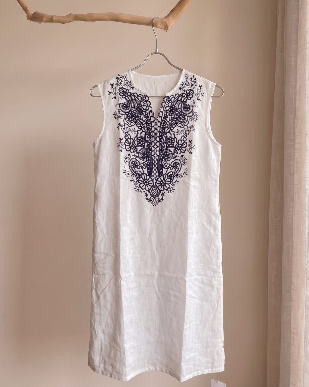 100% Ramie Embroidered Sleeveless Resort Dress | Paisley Floral | 3 Colors