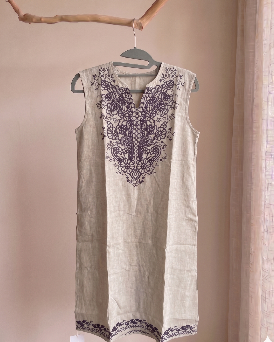 100% Ramie Embroidered Sleeveless Resort Dress | Paisley Floral | 3 Colors
