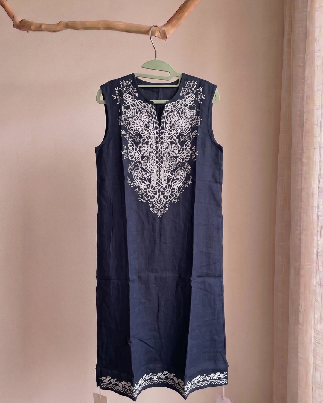 100% Ramie Embroidered Sleeveless Resort Dress | Paisley Floral | 3 Colors