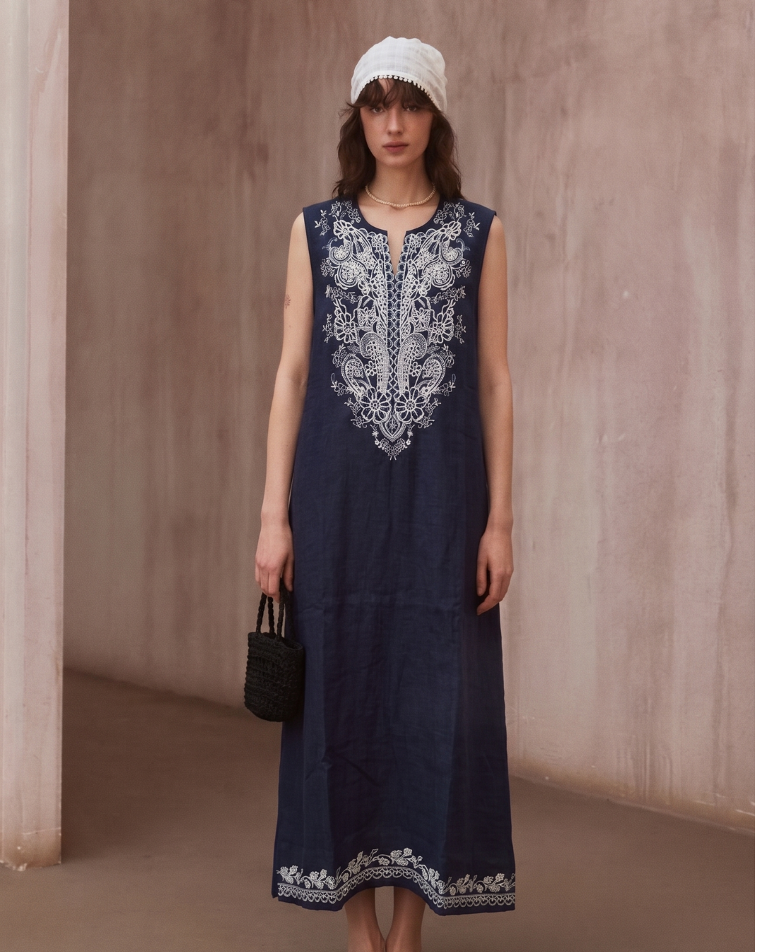 100% Ramie Embroidered Sleeveless Resort Dress | Paisley Floral | 3 Colors