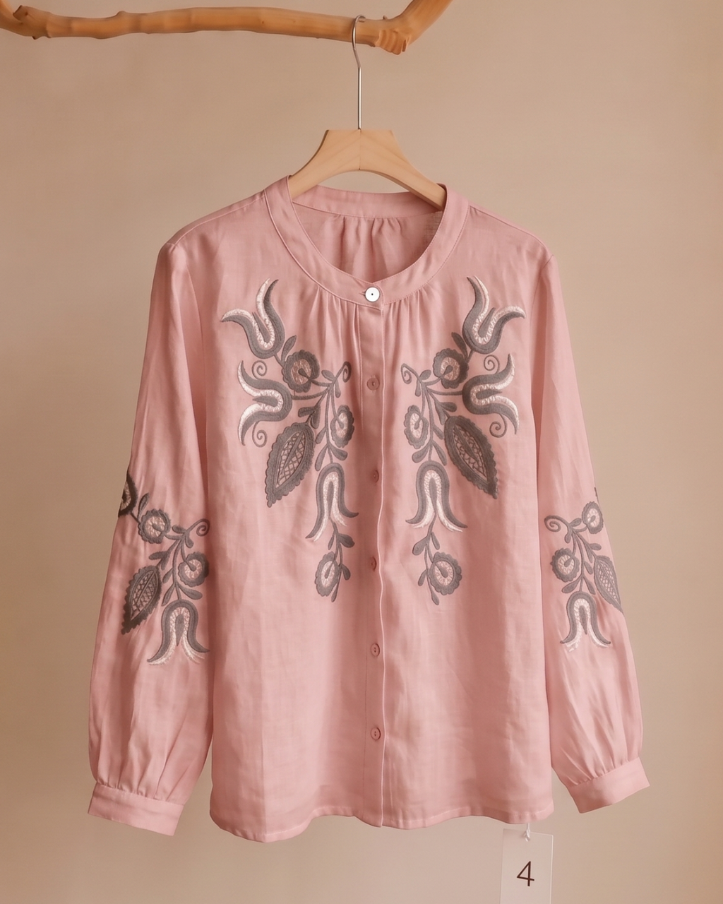 Floral Embroidered Ramie Blouse – 100% Natural Ramie Women's Top 2695#